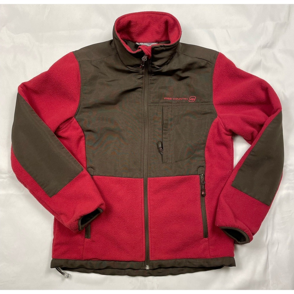Free Country Ladies Fleece Jacket Full Zip Brown Raspberry Sz Small Zip Pockets